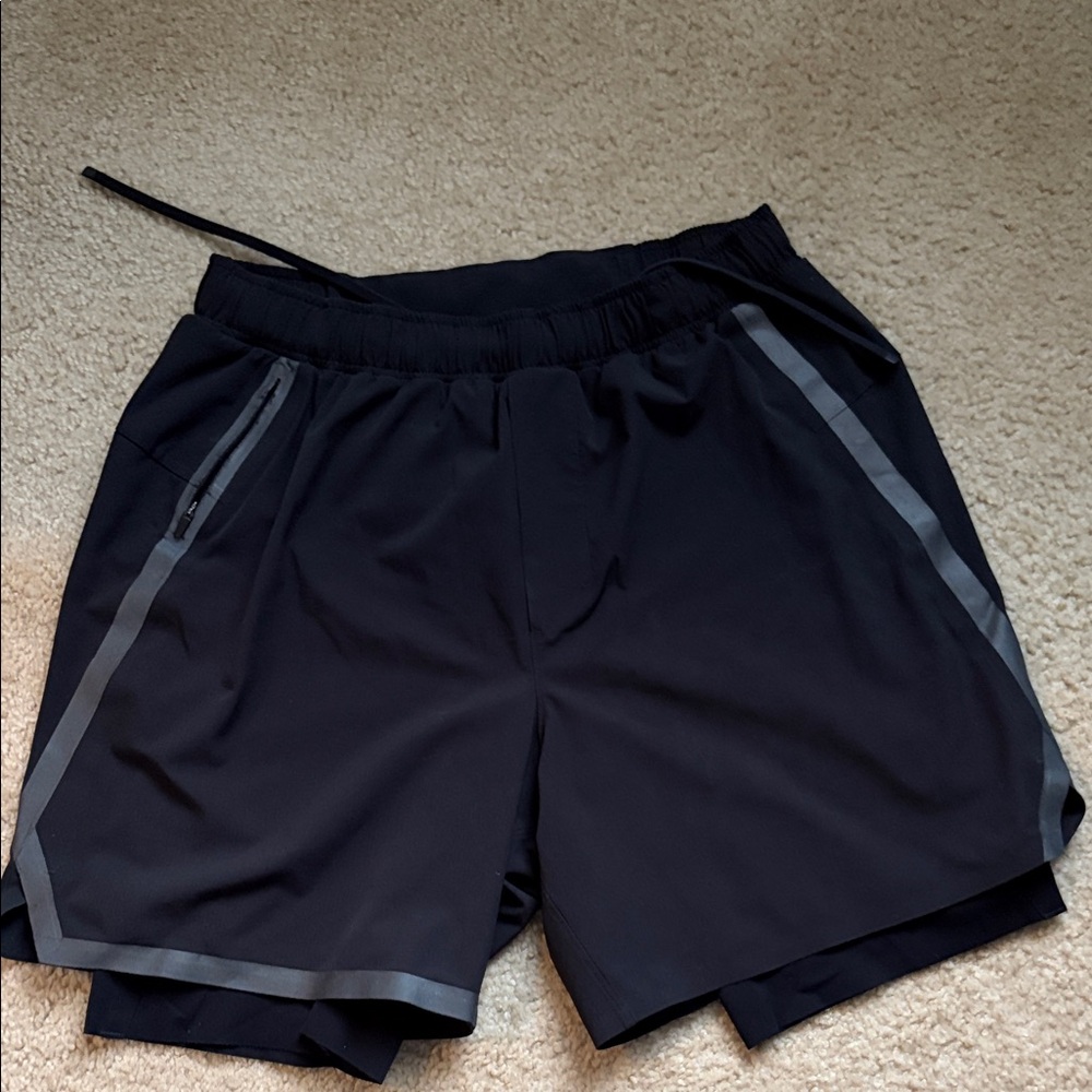 Lululemon Athletica Black Training Shorts with Gray Stripes